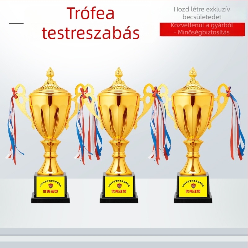 Egyedi fém trófea arany-, ezüst- és réz koronával kosárlabda- és futballeseményekre, valamint gyerekek sporteseményeire – diák díj