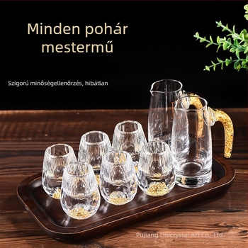 Aranyfóliás kristály likőrpohár-készlet dozóval és kis poharakkal – kristály ajándék
