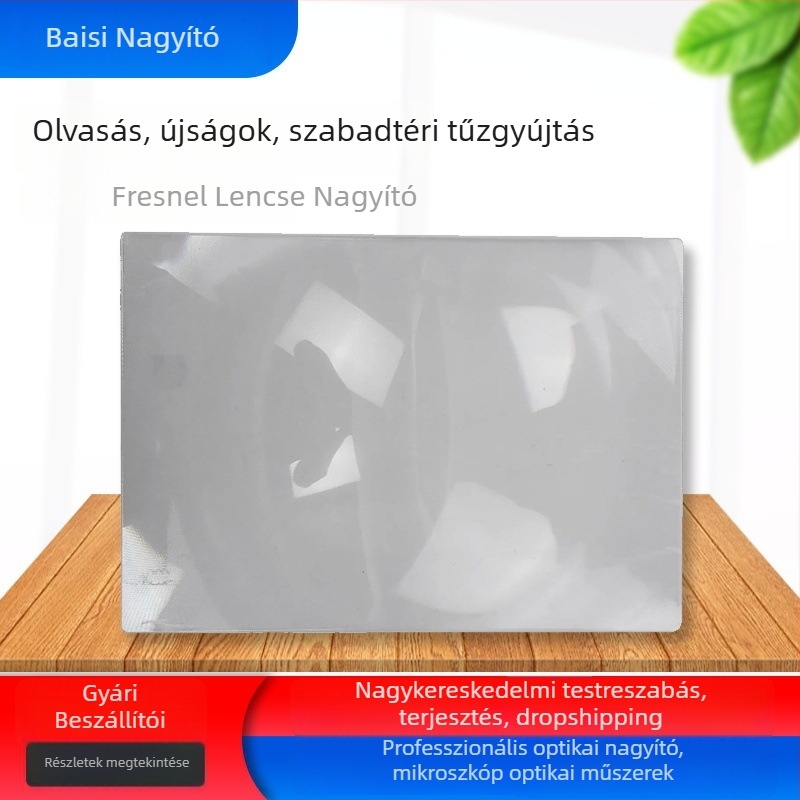 Fresnel lencsés olvasó nagyító, 260×180 mm, nagy könyvjelző kártya, 3× nagyítás