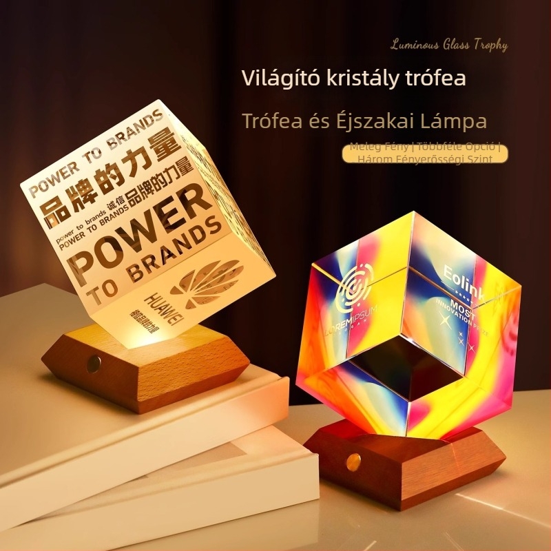 Személyre szabott fénylő éjjeli lámpa, prémium emlékdísz kiemelkedő munkavállalóknak, négyszögletes dísztárgy
