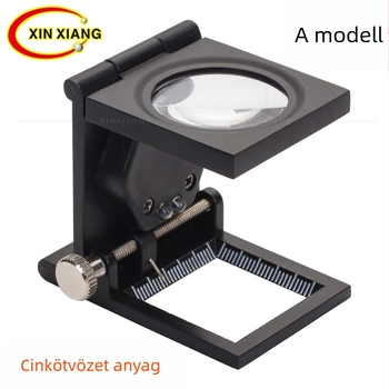 Két LED-es nagyító optikai üveggel, teljes fém fekete kivitel, összecsukható, galambversenyhez