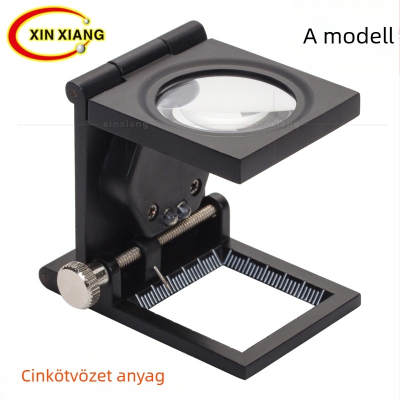 Két LED-es nagyító optikai üveggel, teljes fém fekete kivitel, összecsukható, galambversenyhez