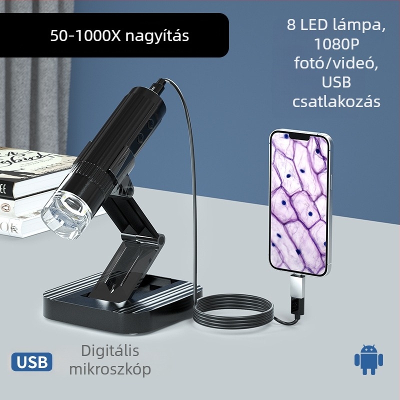 Chuda 1000x USB mikroszkóp alapállvánnyal akariák vizsgálatára nyomtatott áramkörökön