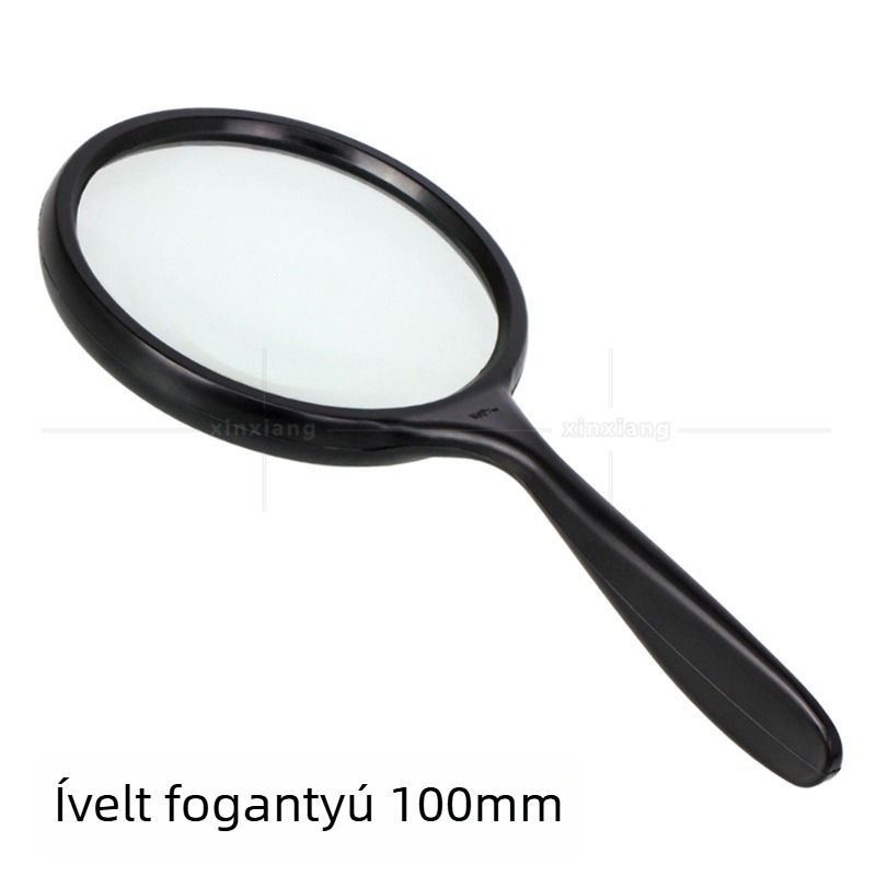 100 mm-es 3x nagyítású kézi nagyító, görbült fogantyúval, ABS kerettel, olvasáshoz időseknek