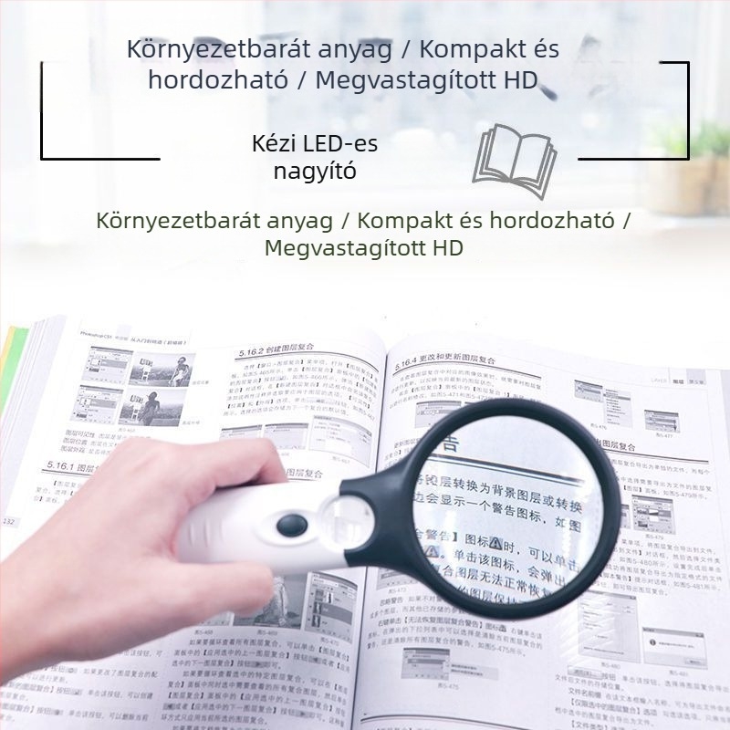 Kézben tartható mikroszkóp fényével, kettős lencsés nagyító, nagy felbontású az újságok olvasásához