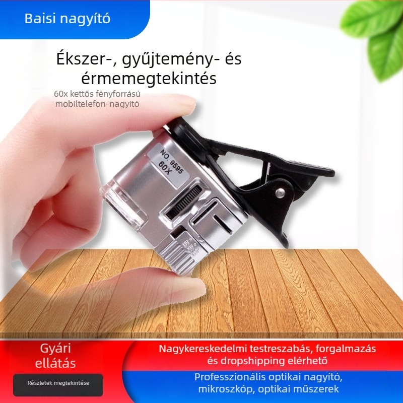 LED nagyító 60x nagyítással — mini mikroszkóp mobiltelefonokhoz, jade azonosításához, ékszerekhez és antik tárgyakhoz 9595W