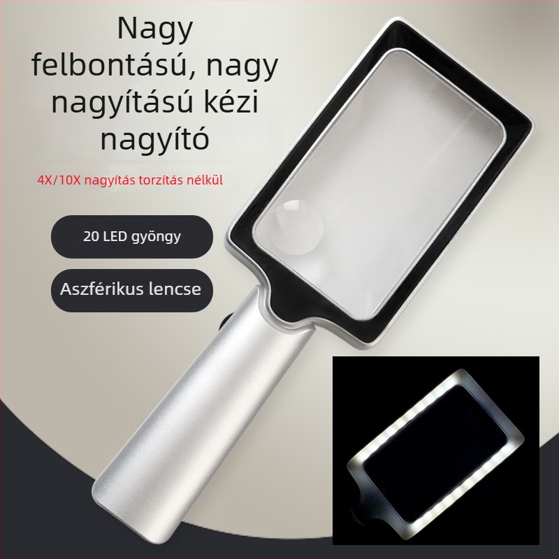 Star XT-1713A kézi nagyító téglalap alakú, 20 LED-es fényforrással olvasáshoz, 2x/8x nagyítás, ABS+PMMA