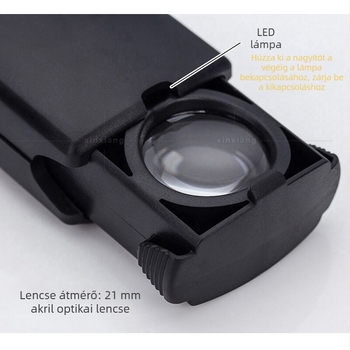 LED-es megvilágítású nagyító, 30x, 21 mm-es lencsével, fiókos kialakítás, antik gyémánt- és jade ékszerek azonosítására – hamisítás elleni gyűjteményazonosítás