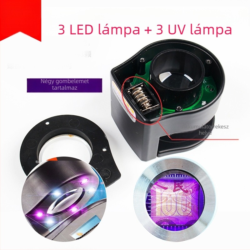 Xingte C920 asztali nagyító 30x nagyítással, 6 LED világítással, pénzellenőrző lámpa és mérési skála