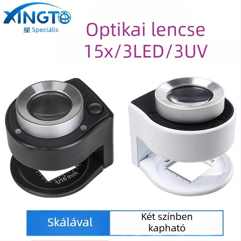 Xingte C920 asztali nagyító 30x nagyítással, 6 LED világítással, pénzellenőrző lámpa és mérési skála