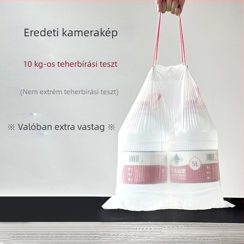 Otthoni használatra készült húzózsinóros, extra vastag, nagy méretű szemeteszsák – fekete konyhai szemeteszsák