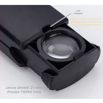 LED-es világítású fiókos nagyító, 30×21 mm optikai üveggel, 30× nagyítás, antik gyémántok, ékszerek és jade azonosítására