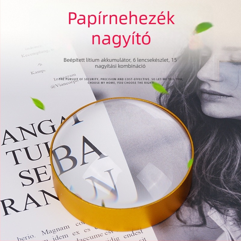 Asztali nagyító kör alakú 6 cm-es optikai lencsével a könyvek és újságok olvasásához.