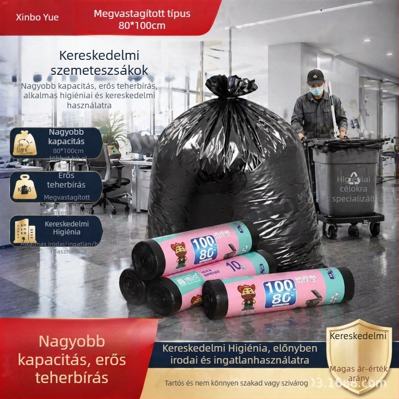 Extra nagy fekete szemeteszsák kültéri tisztításra, nagy kapacitású, szállodai és kereskedelmi felhasználásra