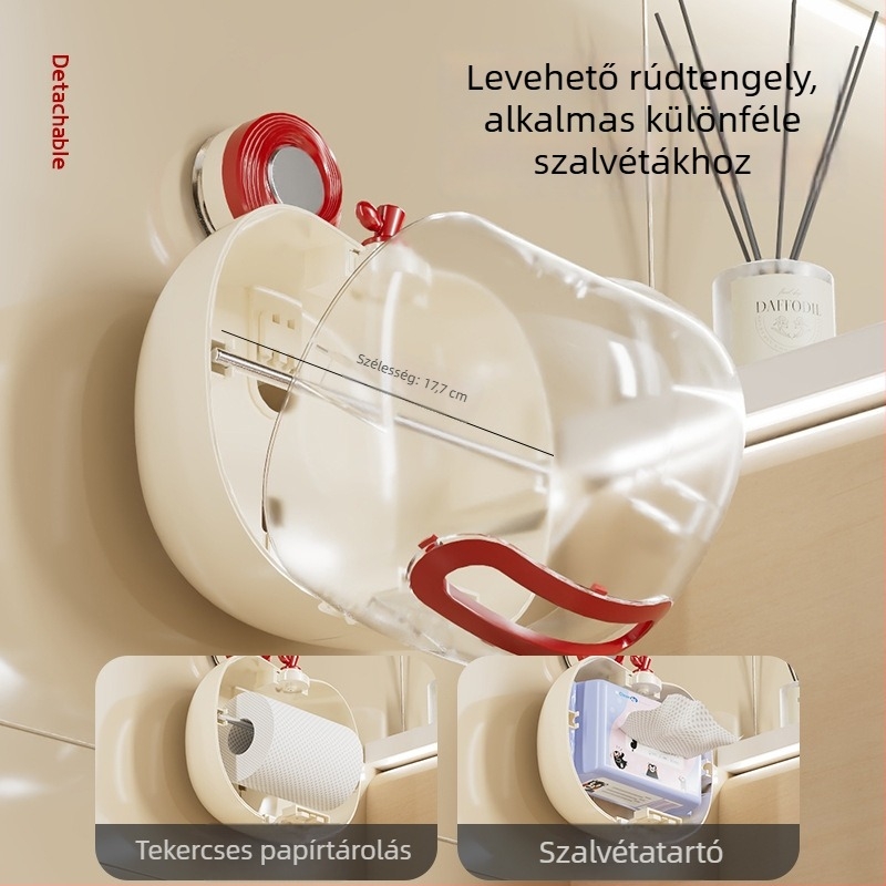 Fali vákuumos WC-papírtartó és papírtartó doboz, vízálló fürdőszobai rendező, fúrásmentes