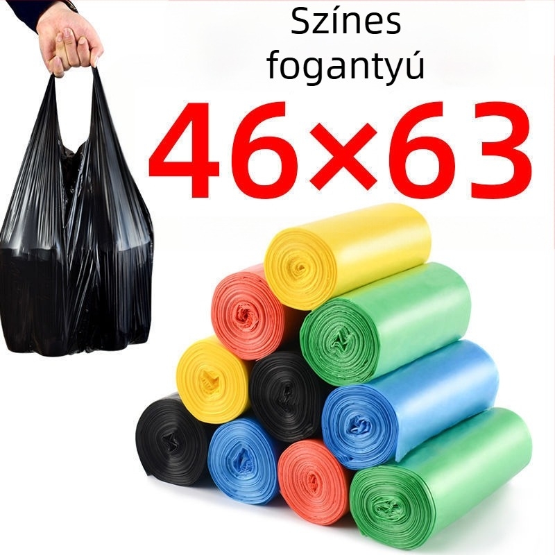 Vastagított fekete szemeteszsákok háztartás számára, konyha és iroda tároláshoz — egyszer használatos, 100 tekercs