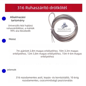 Állítható ruhaszárító rozsdamentes acélból 304/316, acélsodrony, erkély kézi hajtású, belső ruhaszárító rúdhoz javítóalkatrész
