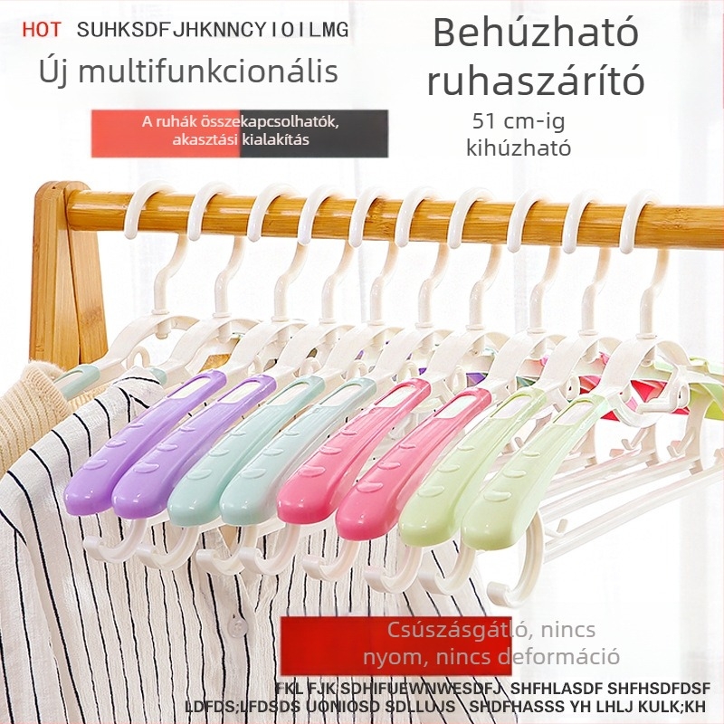 Többfunkciós, kihúzható műanyag ruhafogas, varrat nélküli kialakítás, otthoni szárítóállvány, csúszásmentes