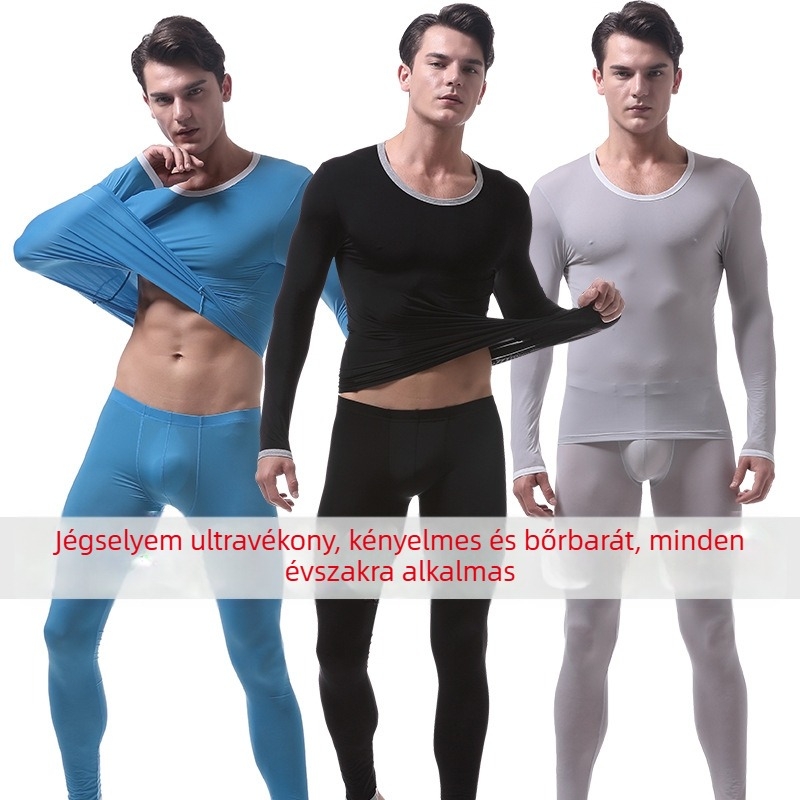 Férfi ultra vékony jégselyem termo szett hosszú ujjú felsővel és nadrággal, VS007QTZ
