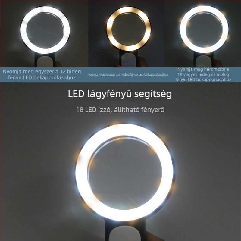 2290-18 Kézi nagyító 30x, 18 LED világítással (hideg és meleg fény), üveglencsés, nagy felbontású, modell 2290-18
