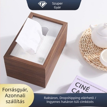 Japán stílusú minimalist fa asztali zsebkendő-tartó otthonra és az autóba, logóval