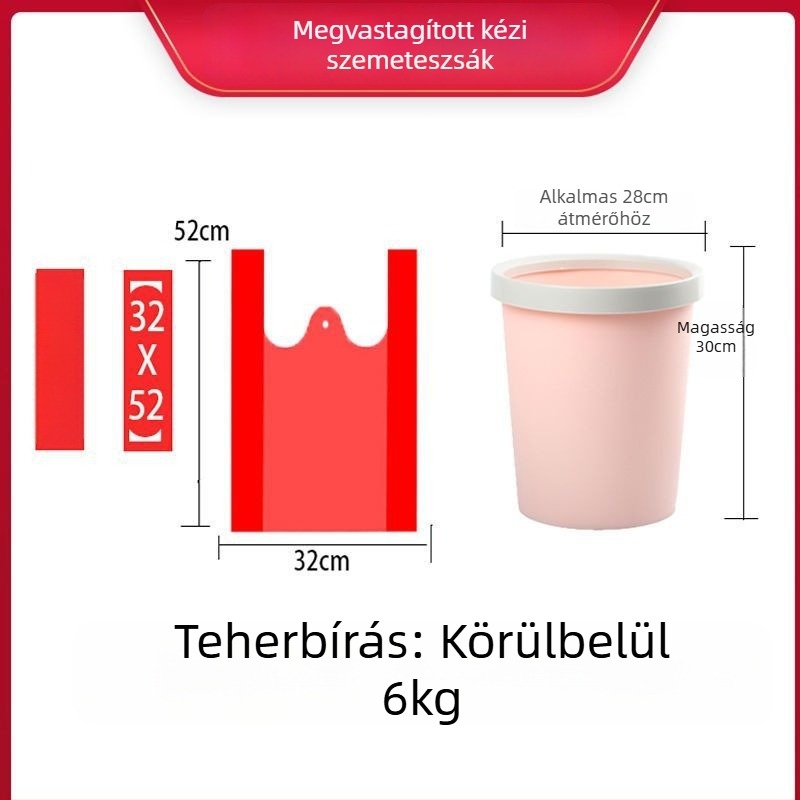 Vörös vastagított háztartási szemeteszsák fogantyúval
