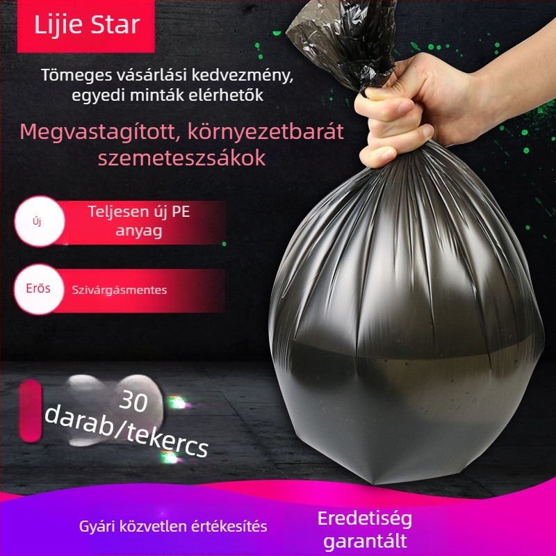 Háztartási fekete, tekercses szemeteszsákok, kis méret, vastag HDPE
