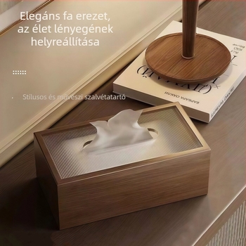 Tömörfából készült papírzsebkendő-doboz, kiváló minőség, asztali kivitel nappali és étkező részére, természetes fa