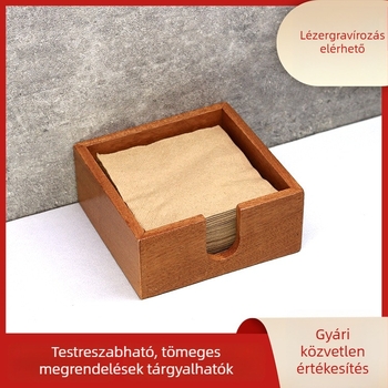 Szögletes fa szalvétadoboz éttermeknek – vintage stílus, logóval testreszabható