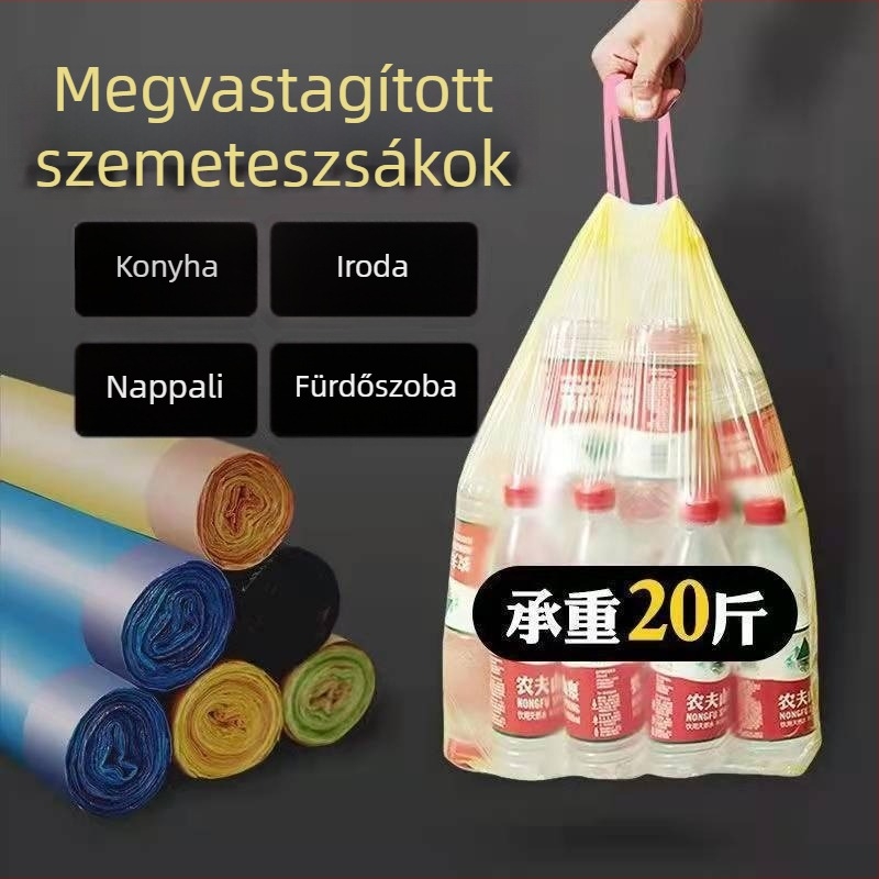 Vastagított szemeteszsák kötős füllel, hordozható szemetes, nagy méretű műanyag zacskók otthonra, a konyhába és a kollégiumba