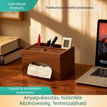 Tömörfa szalvétatartó távirányítóval és asztali rendszerezővel