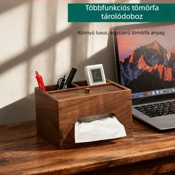 Tömörfa szalvétatartó távirányítóval és asztali rendszerezővel