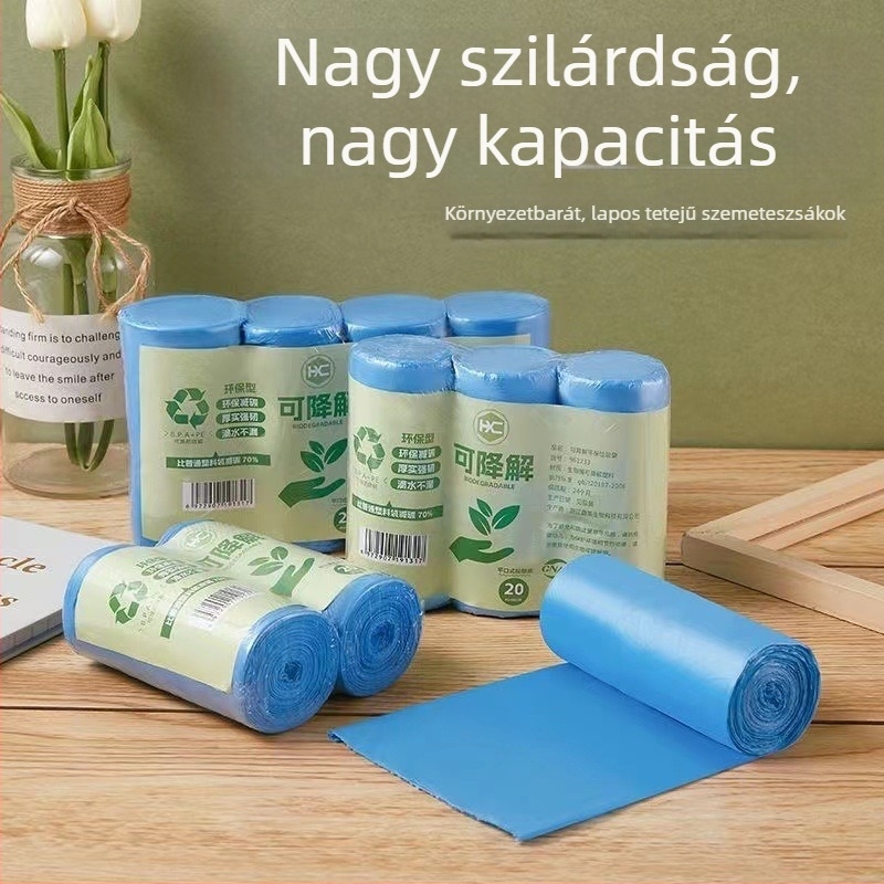 Biodegradáló szemeteszsákok konyhai hulladékhoz, teljesen lebomlóak, vastagított, nagy méretű, lapos szájú, tekercses típus