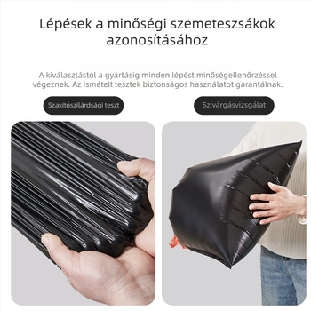 Nagy fekete húzós szemeteszsák háztartási használatra, megerősített kivitel, konyhai használatra, automatikus zárás