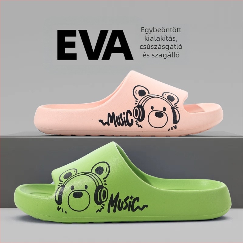 Új stílusú kényelmes EVA papucs fülhallgató-designnal, páros stílus, női papucsok otthoni és kültéri használatra, csúszásmentes, vastag talppal