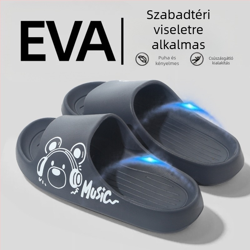 Új stílusú kényelmes EVA papucs fülhallgató-designnal, páros stílus, női papucsok otthoni és kültéri használatra, csúszásmentes, vastag talppal