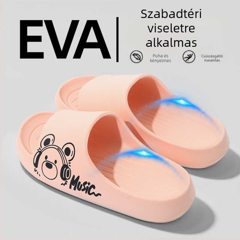 Új stílusú kényelmes EVA papucs fülhallgató-designnal, páros stílus, női papucsok otthoni és kültéri használatra, csúszásmentes, vastag talppal