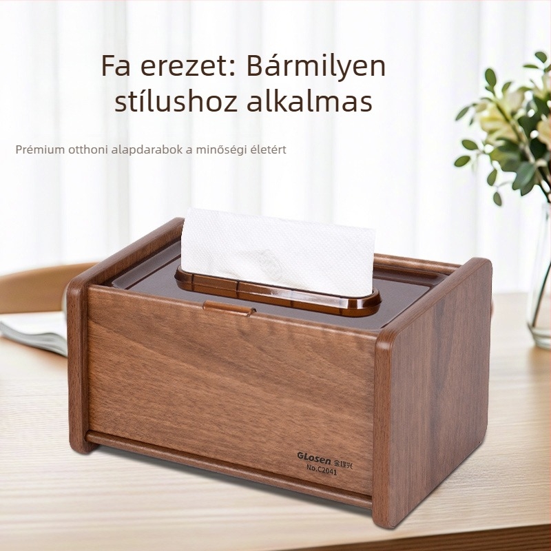 Fából készült papírzsebkendő tartó és távirányító tároló, asztali multifunkcionális szervező nappaliba és kávézóasztalhoz