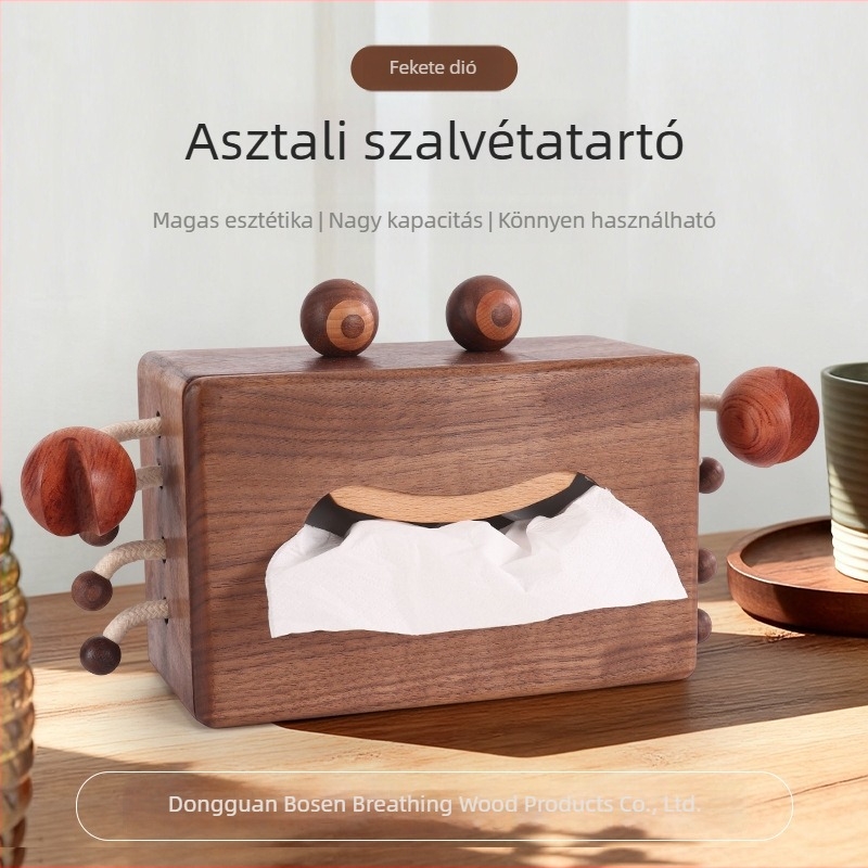 Új fa papírzsebkendő-tartó, retro stílusú Észak-Amerikai diófából, szörny rák dizájn az asztalra