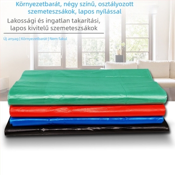 Vastagított négy színű szemeteszsákok (piros, fekete, kék, zöld), sík szájú, otthonra, irodába és szállodákba