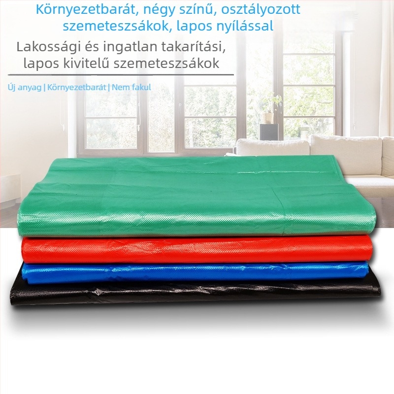 Vastagított négy színű szemeteszsákok (piros, fekete, kék, zöld), sík szájú, otthonra, irodába és szállodákba