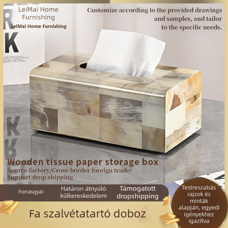 Fából készült papírzsebkendő tartó otthonra, hálószobába és a konyhába; asztali rendező, skandináv stílusú dekoráció, félig kézzel készült