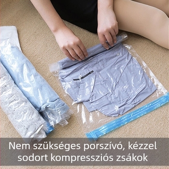 Kézzel gördülő vákuum-kompressziós táska utazáshoz és ruhák tárolásához