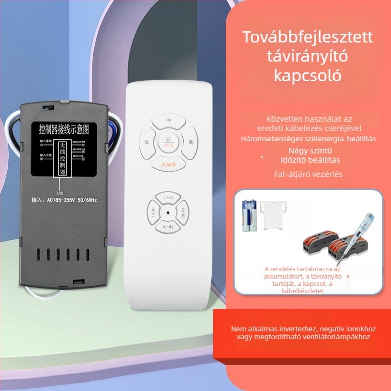  Univerzális vezeték nélküli távirányító mennyezeti ventilátorhoz és lámpához – rejtett telepítés, sebességszabályozás és időzítés