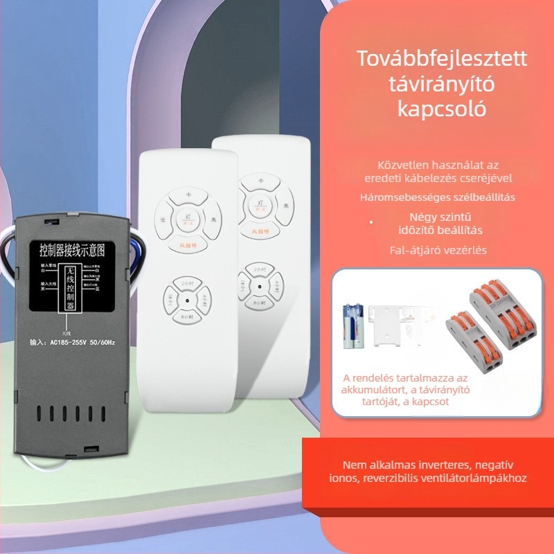  Univerzális vezeték nélküli távirányító mennyezeti ventilátorhoz és lámpához – rejtett telepítés, sebességszabályozás és időzítés