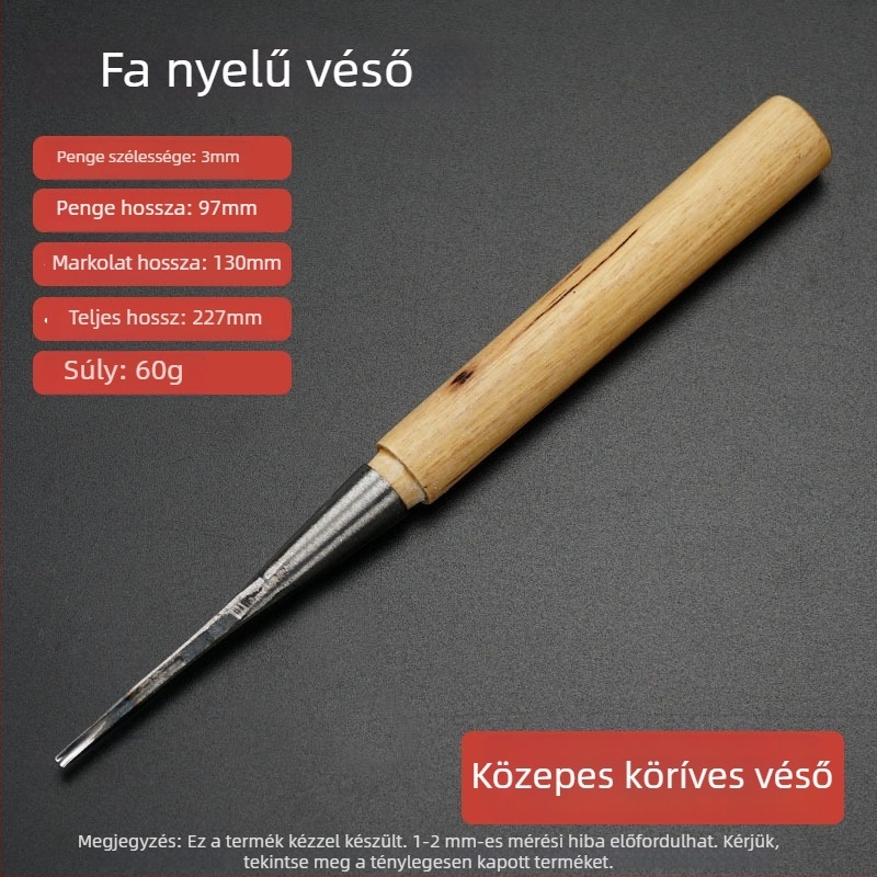 Félköríves faragó eszköz nyéllel – ív alakú faragás, magas széntartalmú acél él