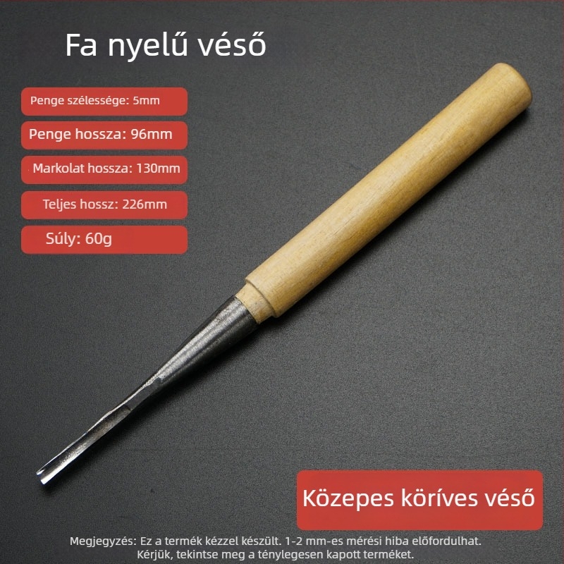 Félköríves faragó eszköz nyéllel – ív alakú faragás, magas széntartalmú acél él