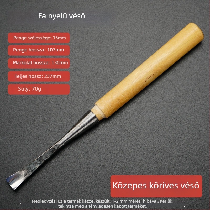 Félköríves faragó eszköz nyéllel – ív alakú faragás, magas széntartalmú acél él