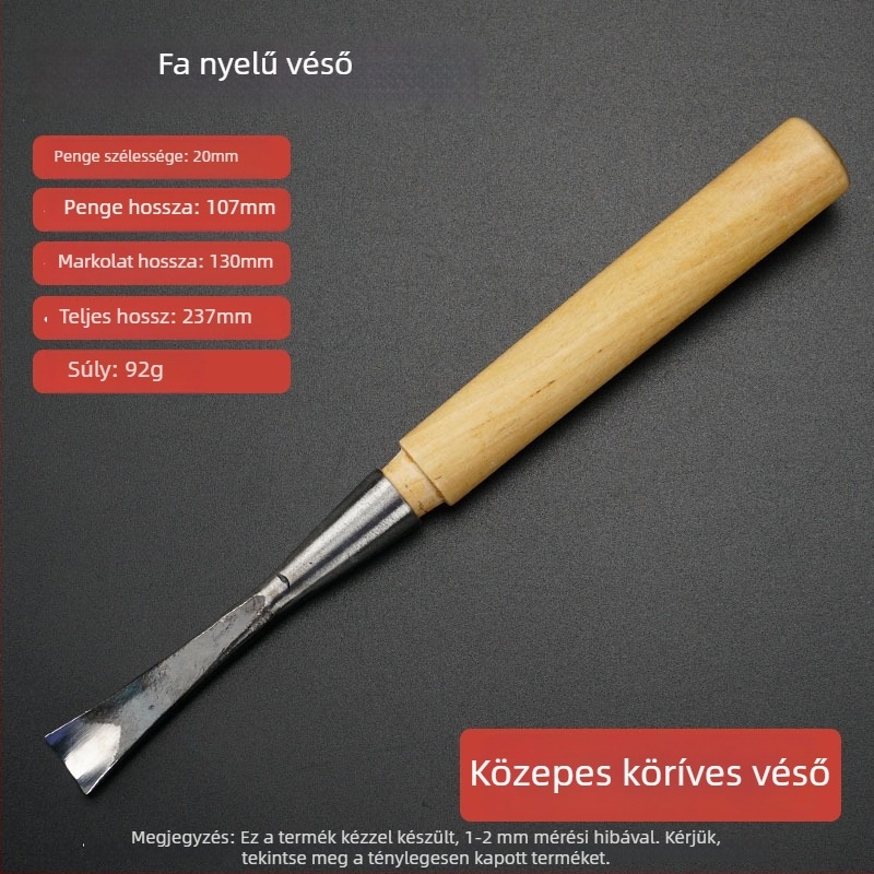 Félköríves faragó eszköz nyéllel – ív alakú faragás, magas széntartalmú acél él