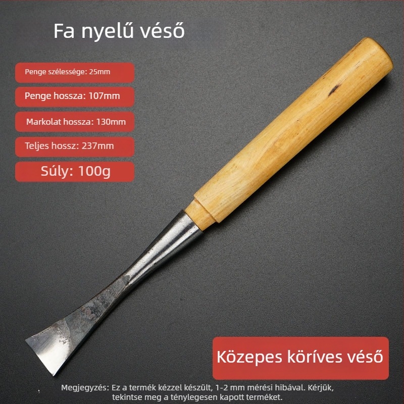 Félköríves faragó eszköz nyéllel – ív alakú faragás, magas széntartalmú acél él